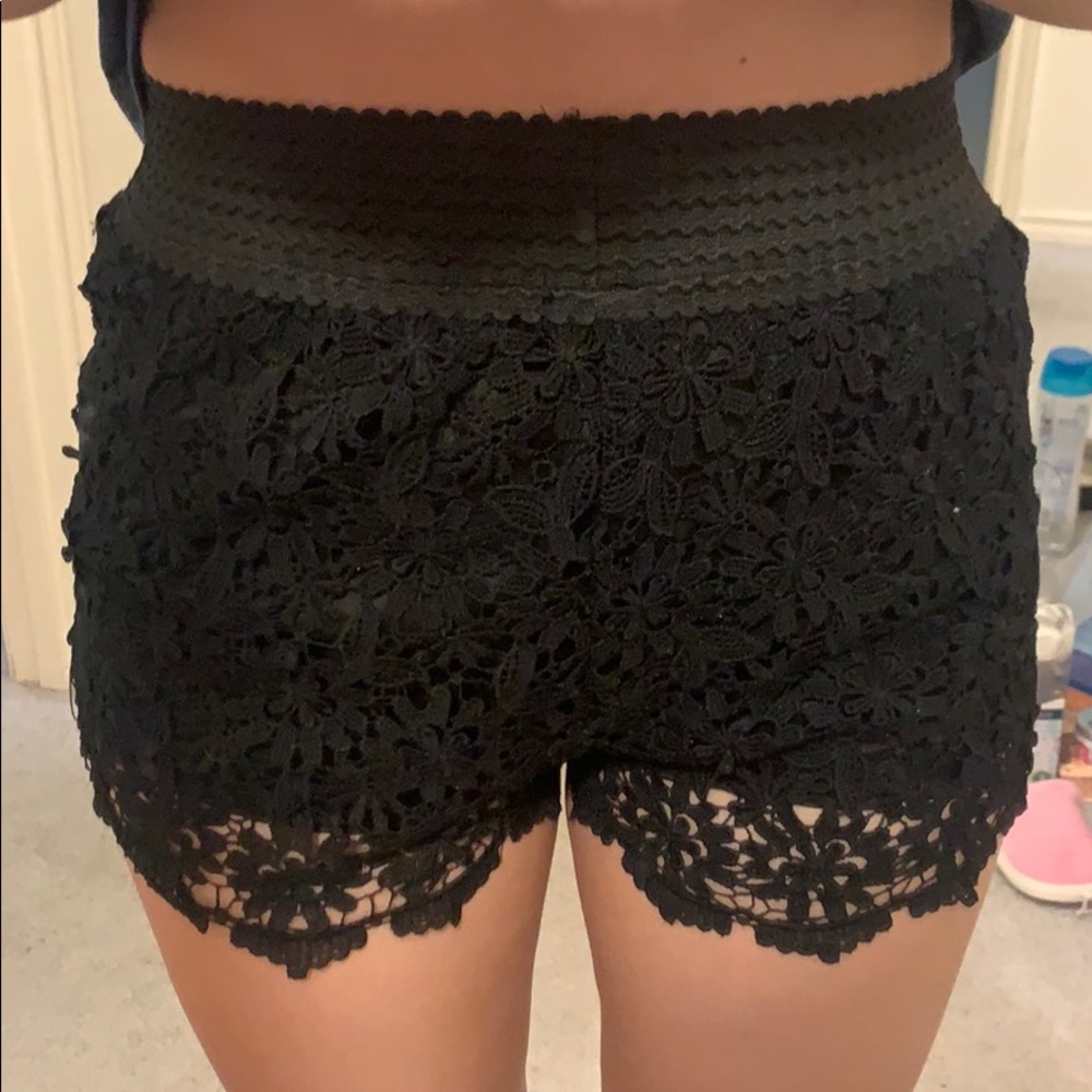 Black high waisted floral shorts